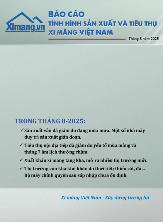 Phát hành Báo cáo sản xuất và tiêu thụ xi măng tháng 8/2025
