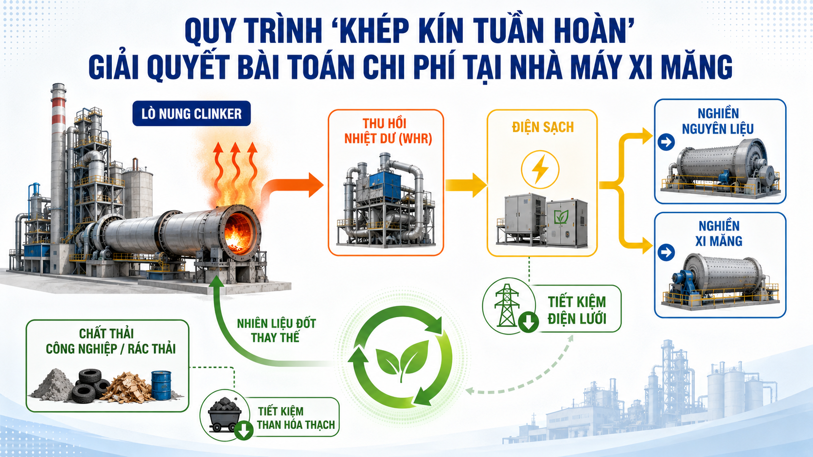Chi phí sản xuất xi măng được giảm áp lực nhờ điện nhiệt dư và nhiên liệu thay thế